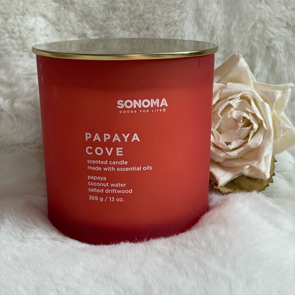 New with tags SONOMA PAPAYA COVE SCENTED CANDLE with Essential Oils 13oz 3 wick - Picture 6 of 6